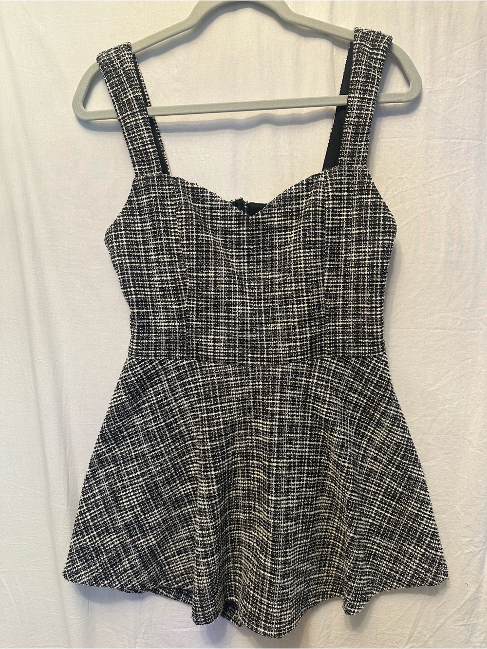 Fashion Nova Romper L Black White Tweed Sweetheart Fit Flare Mini Dress Look